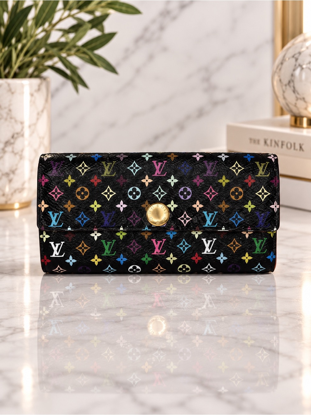 Louis Vuitton x Murakami Multicolor Sarah Wallet Black Monogram Full Inclusion